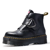 Stylish Thick-Heeled Martin Boots with Leather Upper and Round Toe - Himpall